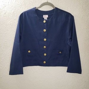 Vtg Avon Fashions Sz M Nautical Gold Button Front Navy Blue Top Shirt Blouse
